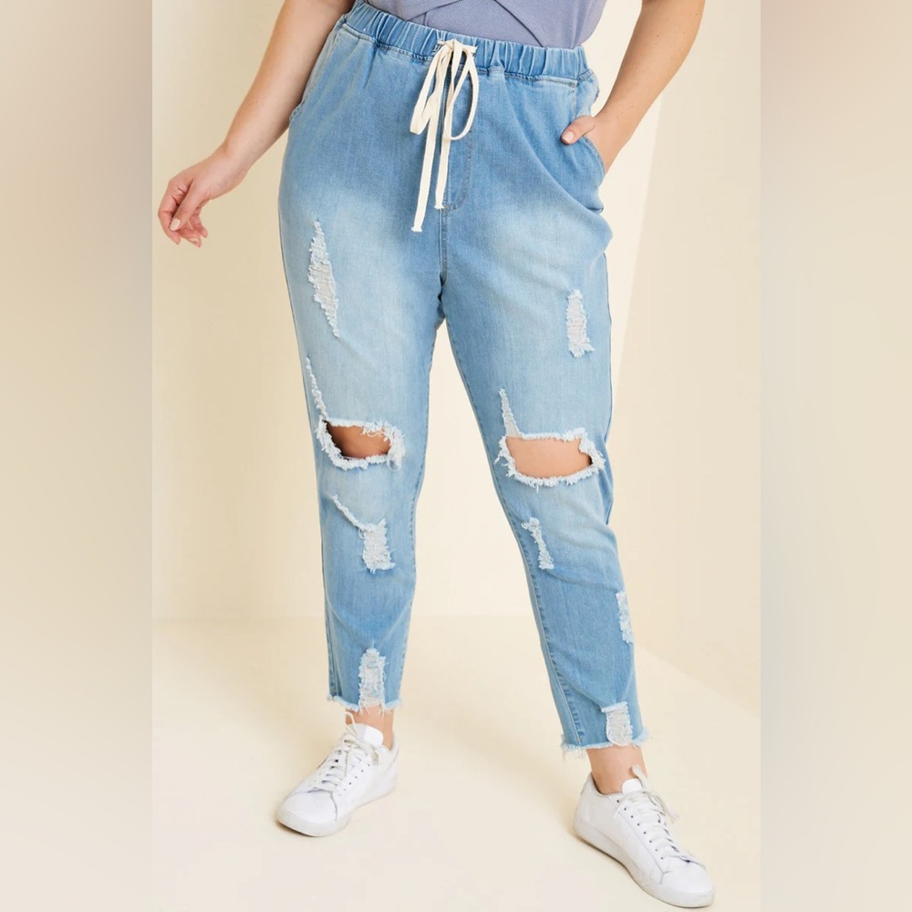 NWT‎ Hayden LA Distressed Light Wash Drawstring Jeggings/Leggings/Jeans Size M